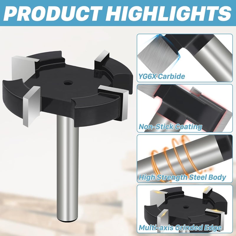 KEENTECH CNC Spoilboard Surfacing Router Bits, 1/4” Shank 1-1/2” Dia 3/10” Cutting Depth, YG6X, Wood - Image 3